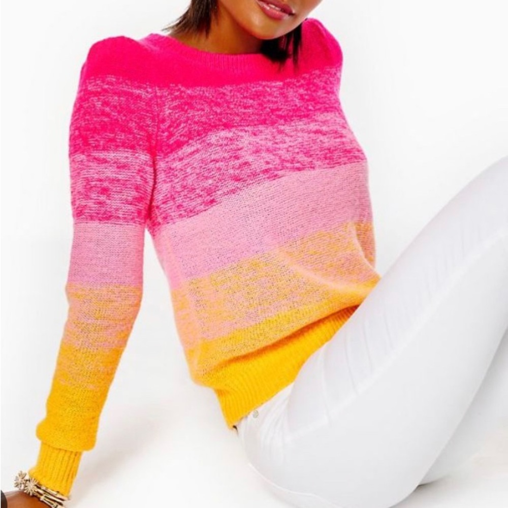Lilly Pulitzer Olinia Sweater Pink Grenadine Marbled Ombre Sz XL